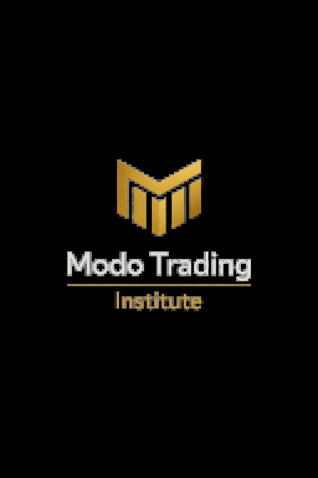 Modo Trading Institute logo featuring gold chevron symbol above white text on black background